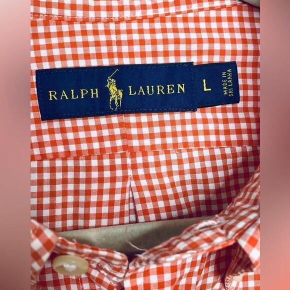 Ralph Lauren Orange & White Check Button Down Oxford Shirt Size L - Picture 4 of 6